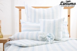 Linen bedcover LENNE linen lightblue/white striped differenz sizes