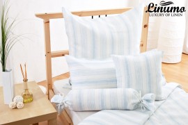 Pillow cover LENNE 100% linen lightblue/white striped diff. sizes