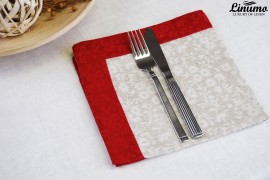 Fine napkin from linen jacquard 42x42cm natural/red