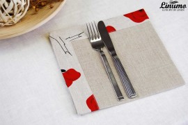 Beautiful natural linen napkin 42x42cm with floral pattern border