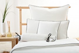 Bedcover NECKAR linen white with a black cord row different sizes