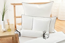 Pillow cover NECKAR linen white with a black cord row different Sizes